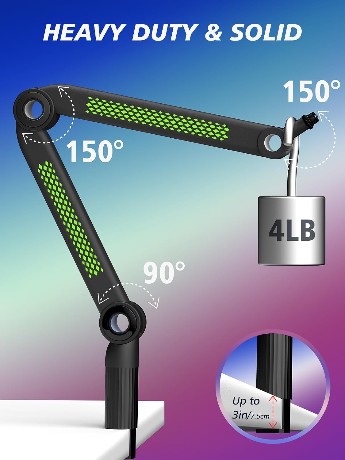 YOUSHARES RGB geluidsopname microfoonarm compatibel met HyperX QuadCast, QuadCast 2, SM7B, MV7, Rode, Razer Mic, Wave en andere Gaming Mic, Bluetooth Boom arm, voor 1/4", 3/8", 5/8" adapter microfoon