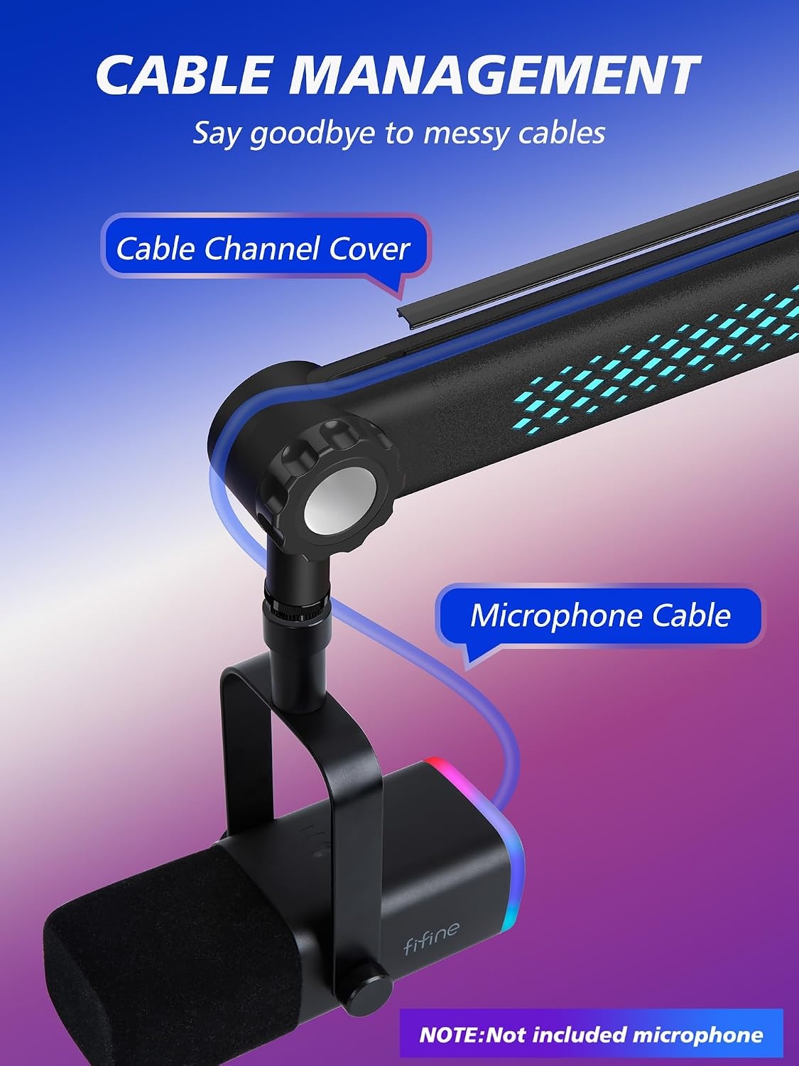 YOUSHARES RGB geluidsopname microfoonarm compatibel met HyperX QuadCast, QuadCast 2, SM7B, MV7, Rode, Razer Mic, Wave en andere Gaming Mic, Bluetooth Boom arm, voor 1/4", 3/8", 5/8" adapter microfoon