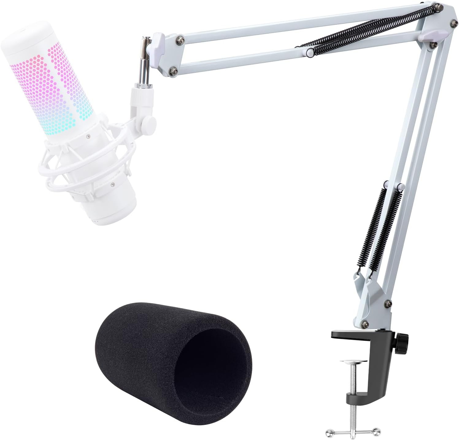 YOUSHARES RGB geluidsopname microfoonarm compatibel met HyperX QuadCast, QuadCast 2, SM7B, MV7, Rode, Razer Mic, Wave en andere Gaming Mic, Bluetooth Boom arm, voor 1/4", 3/8", 5/8" adapter microfoon