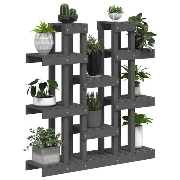 vidaXL Plantenstandaard grijs 104,5x25x109,5 cm massief grenenhout