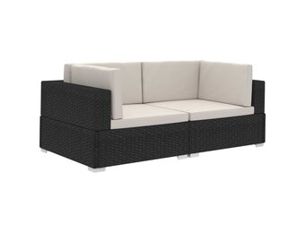 vidaXL Hoekbanken 2 st met kussens poly rattan zwart