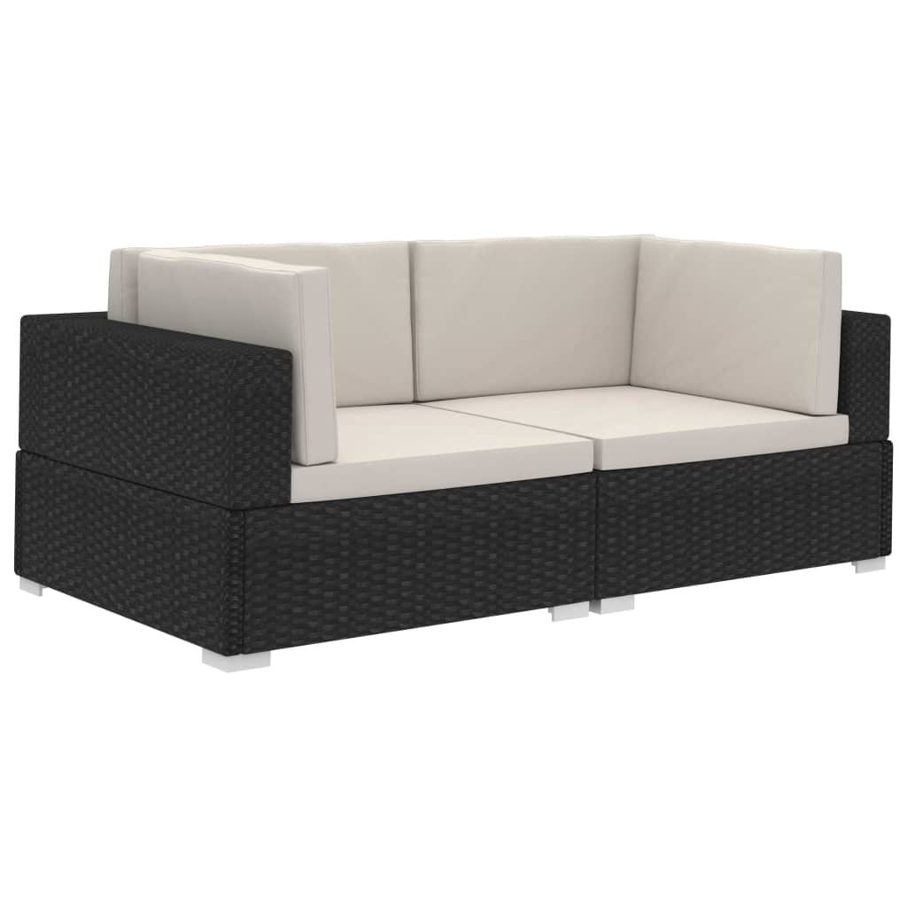 vidaXL Hoekbanken 2 st met kussens poly rattan zwart