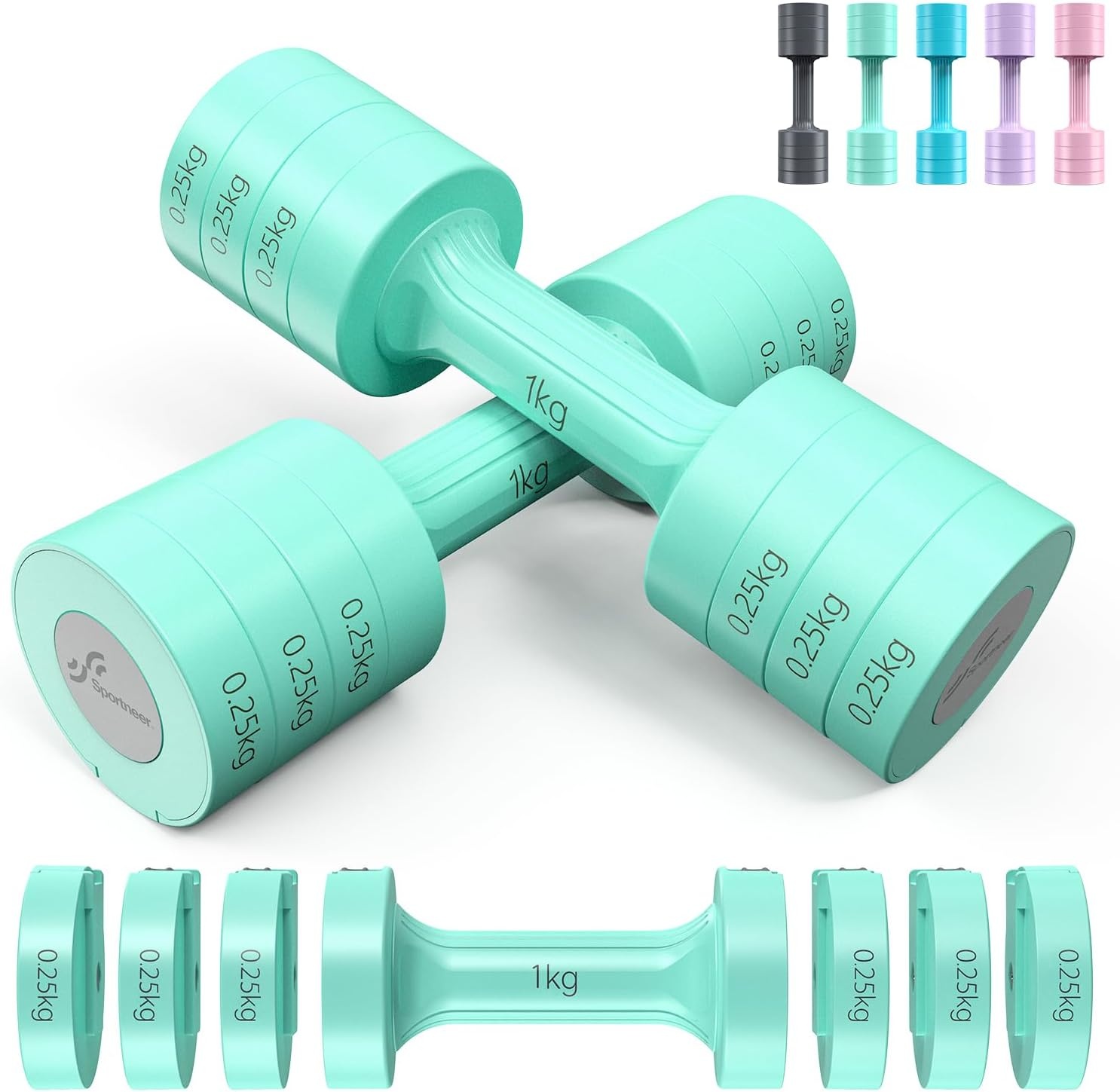 Sportneer Verstelbare halterset, 4-in-1 halters voor vrouwen, set van 1 tot