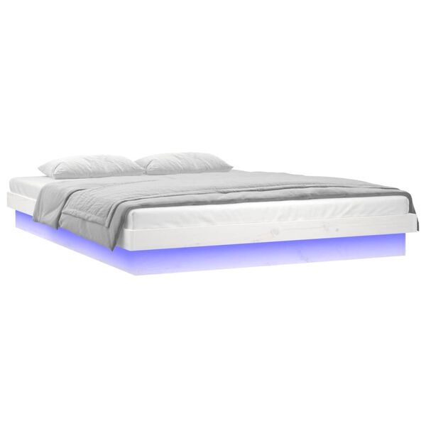 vidaXL Bedframe LED massief hout wit 150x200 cm