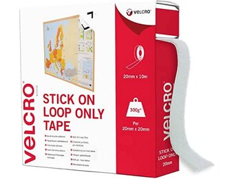 VELCRO, Merk, alleen plakband, op lengte gesneden sterke lus, alleen zelfklevende plakband, perfect voor kamerinrichting en thuis, kantoor, garagegebruik, wit | 20 mm x 10 m