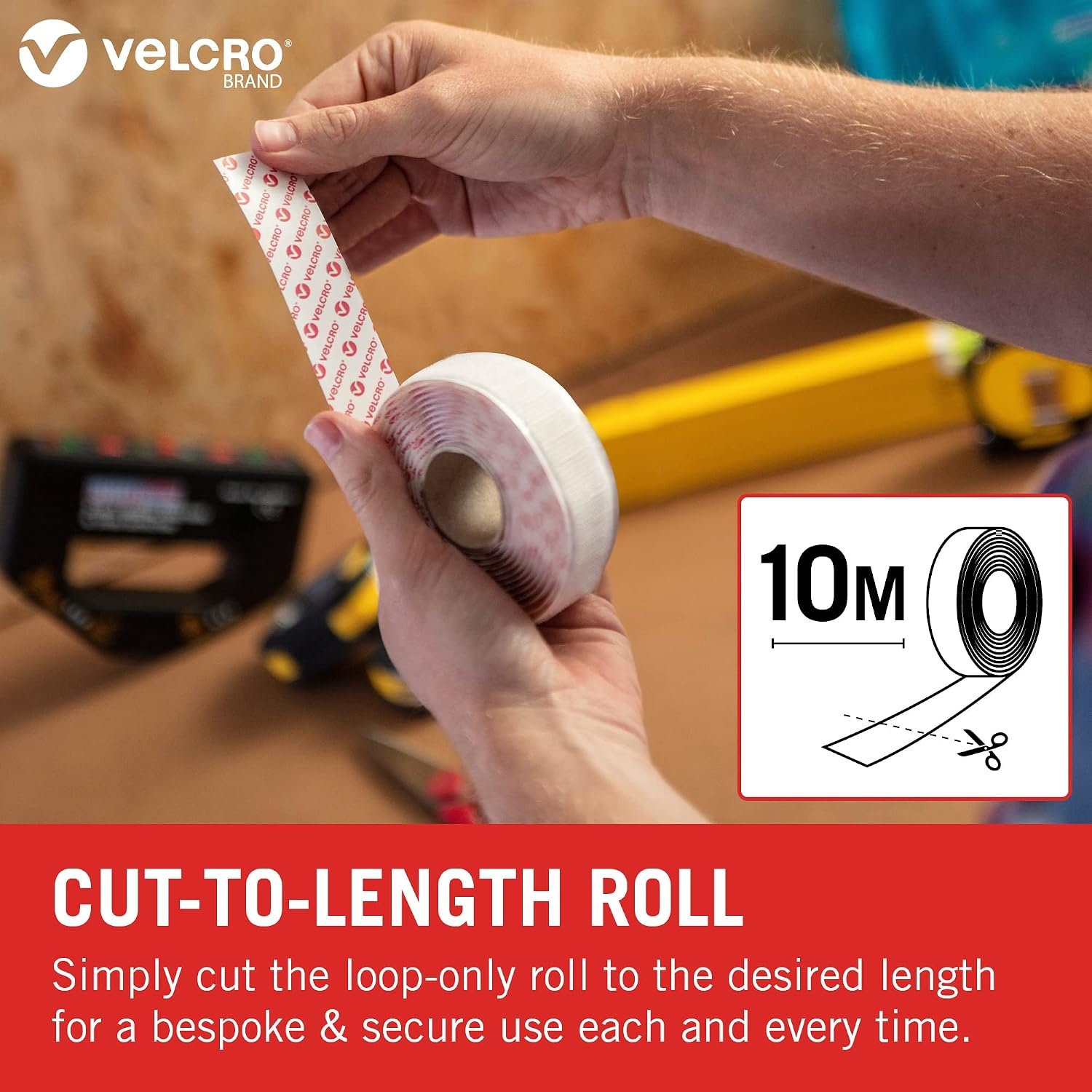 VELCRO, Merk, alleen plakband, op lengte gesneden sterke lus, alleen zelfklevende plakband, perfect voor kamerinrichting en thuis, kantoor, garagegebruik, wit | 20 mm x 10 m