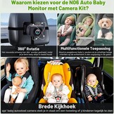 Rohent Baby Auto Camera met Display HD 1080 P Baby Auto Spiegel 5 Mins Eenvoudige Installatie Crystal Nachtzicht Baby Reizen Veiligheid Kit N06 Zwart