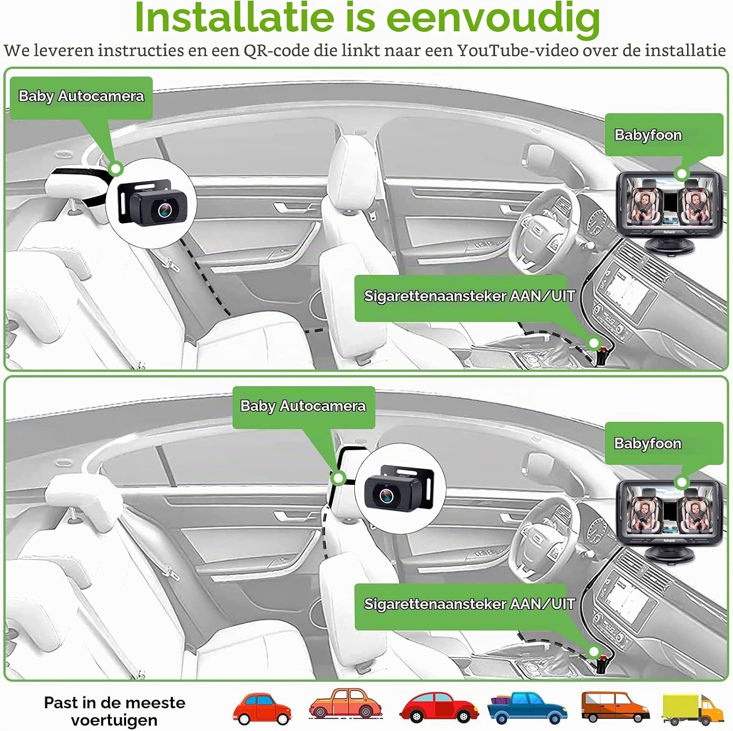 Rohent Baby Auto Camera met Display HD 1080 P Baby Auto Spiegel 5 Mins Eenvoudige Installatie Crystal Nachtzicht Baby Reizen Veiligheid Kit N06 Zwart