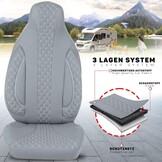 Stoelhoezen voor bestuurder en passagiers, set compatibel met camper FIAT Ducato, Pössl, Knaus, Adria, Carthago, Pilote Laika WPL409, grijs
