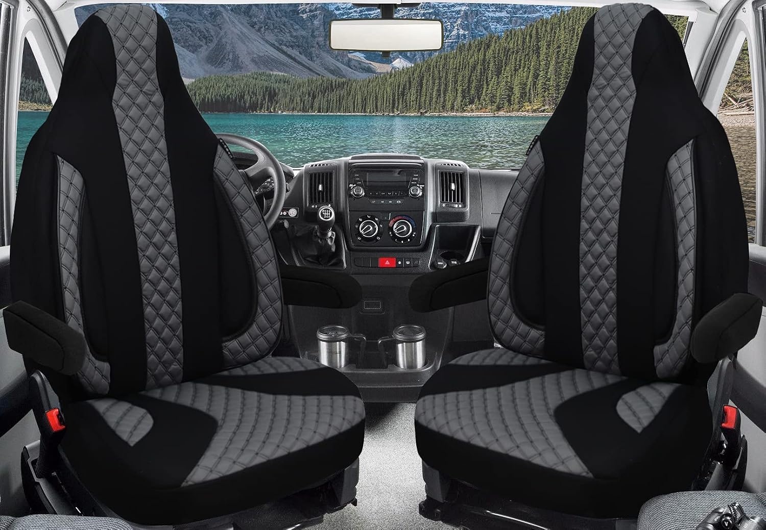 Stoelhoezen voor bestuurder en passagiers, set compatibel met camper FIAT Ducato, Pössl, Knaus, Adria, Carthago, Pilote Laika WPL409, grijs