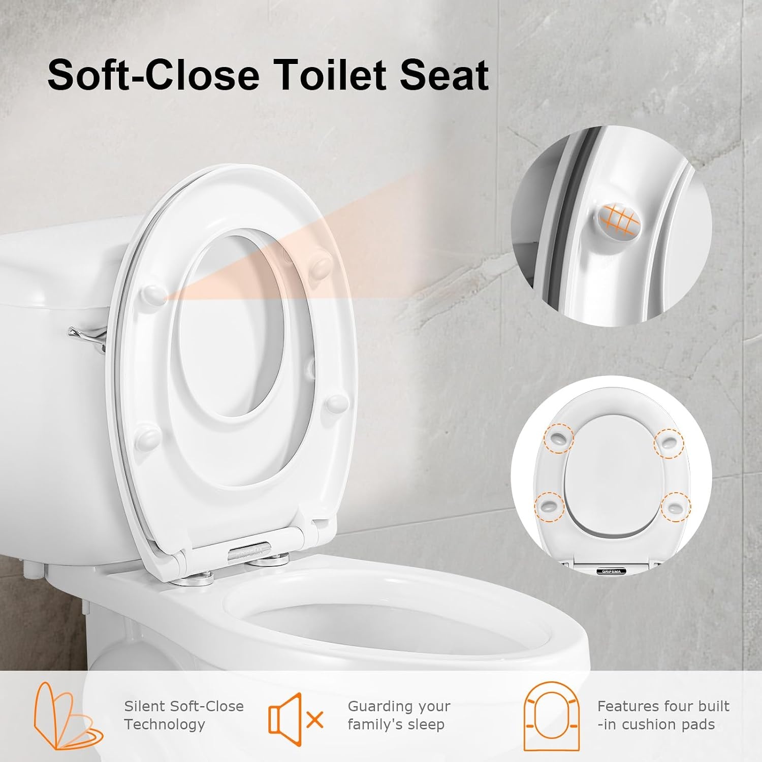 GRIFEMA - WC-hoes, toiletzitting, softclose, snelsluiting, ureumformaldehyde, wit, één [exclusief Amazon] - Maat 57.0 mm*446.0 mm*371.0 mm