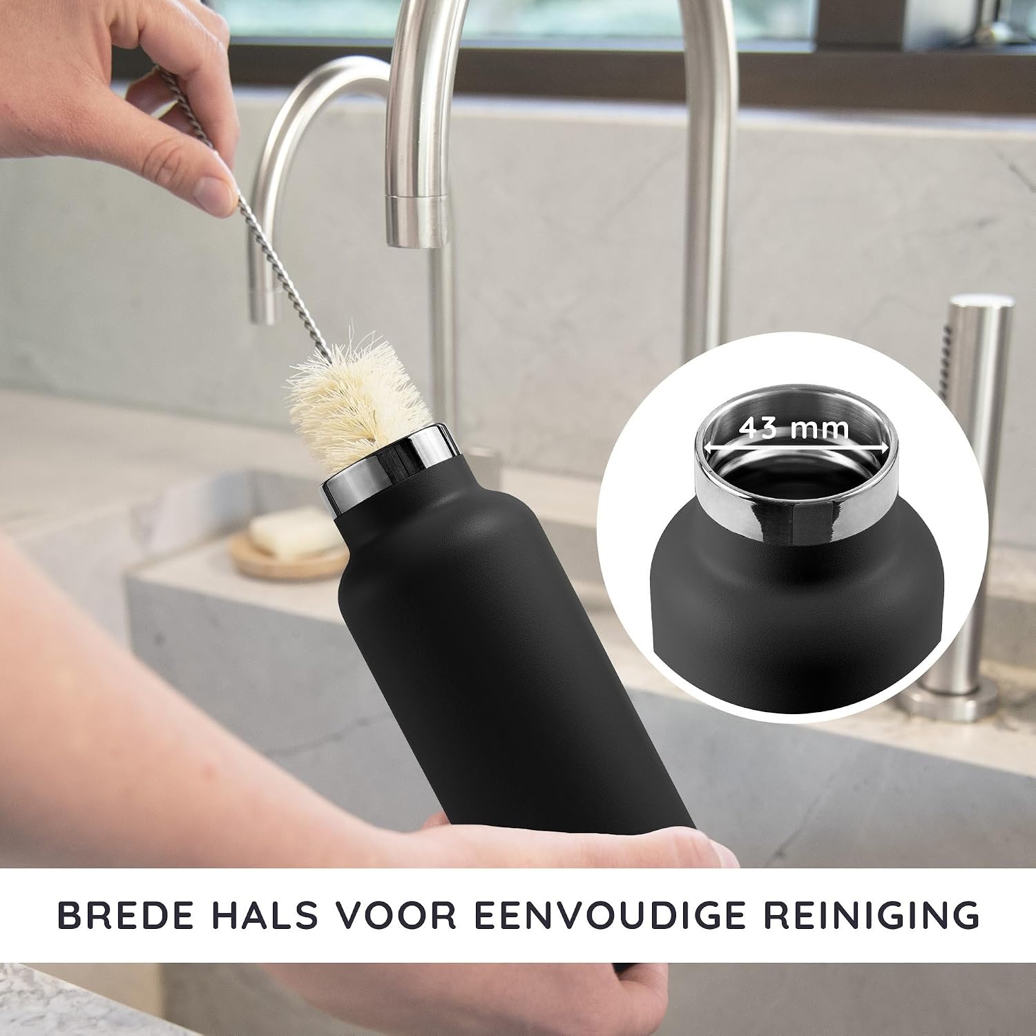 Bambaw 1000ml Roestvrijstalen Thermosfles, Milieuvriendelijke Herbruikbare Fles, Dubbelwandige Waterfles 1000ml, Metalen Drinkfles – Inktzwart