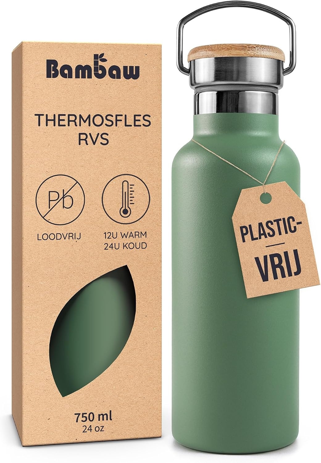 Bambaw 1000ml Roestvrijstalen Thermosfles, Milieuvriendelijke Herbruikbare Fles, Dubbelwandige Waterfles 1000ml, Metalen Drinkfles – Inktzwart