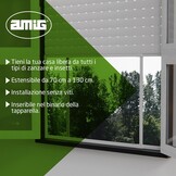 Amig – Uitschuifbaar horgaas voor ramen - Schroefloze installatie - Past in de rails van het rolgordijn - 100 x 70 cm - Verstelbaar tot 190 cm - Wit aluminium en grijs glasvezelgaas - Maat 100 x 70 cm