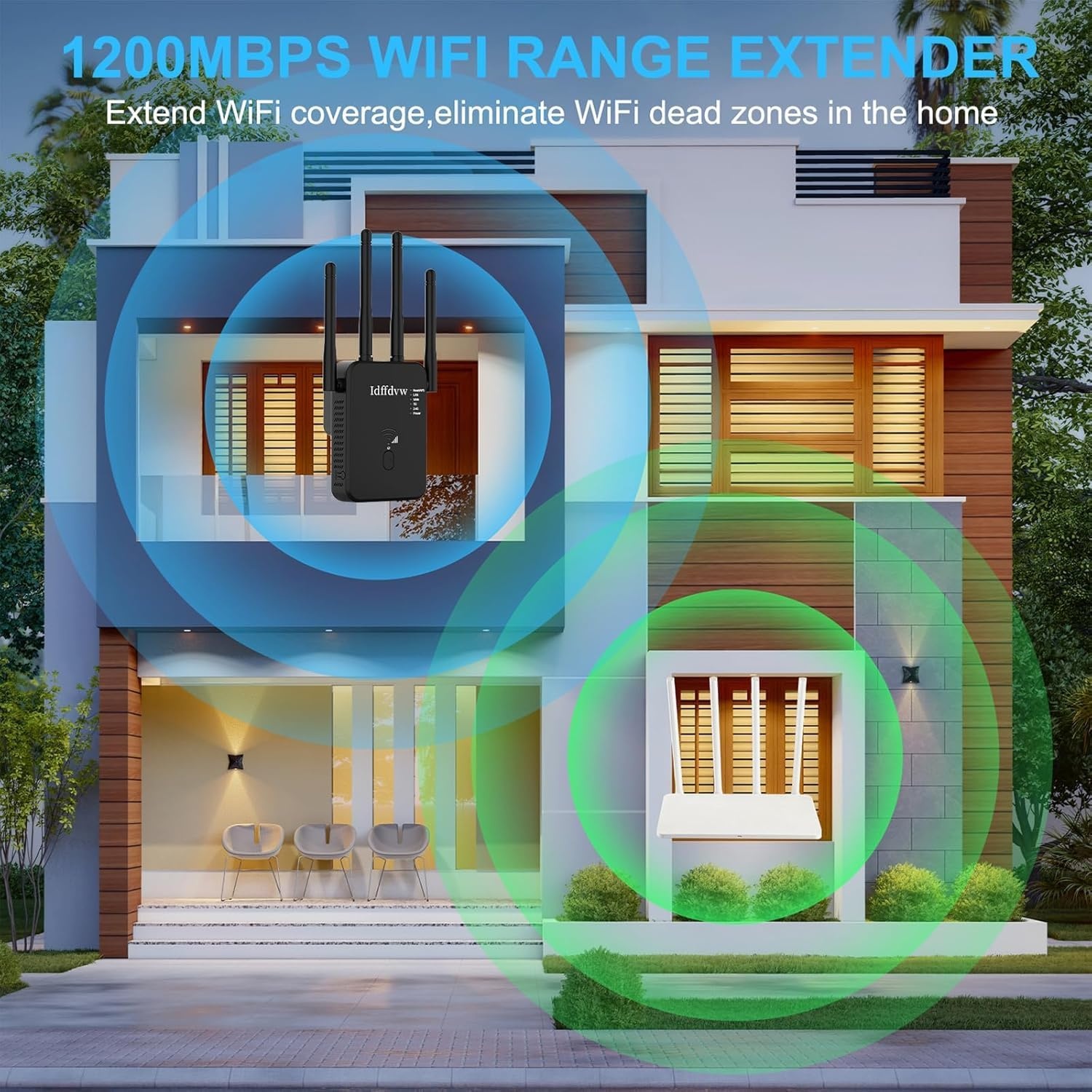 Wifi-versterker, 1200 Mbit/s, 5 G en 2,4 G ultraxtender dual-band wifi-repeater met LAN-verbinding, WPS, compatibel met 99% standaard wifi-router, dekt tot 9200 vierkante meter en 35 meter af