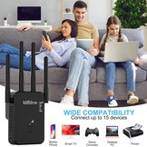 Wifi-versterker, 1200 Mbit/s, 5 G en 2,4 G ultraxtender dual-band wifi-repeater met LAN-verbinding, WPS, compatibel met 99% standaard wifi-router, dekt tot 9200 vierkante meter en 35 meter af