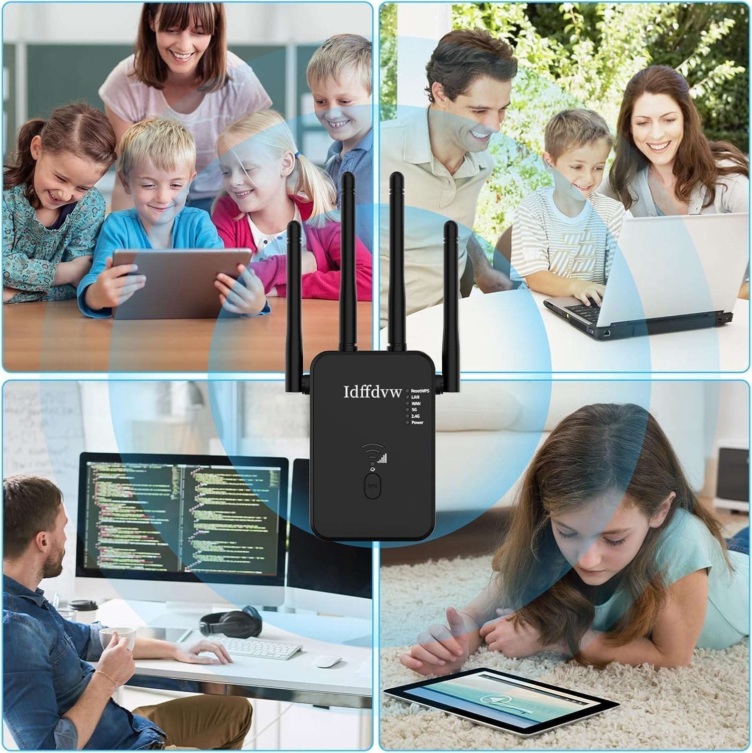 Wifi-versterker, 1200 Mbit/s, 5 G en 2,4 G ultraxtender dual-band wifi-repeater met LAN-verbinding, WPS, compatibel met 99% standaard wifi-router, dekt tot 9200 vierkante meter en 35 meter af