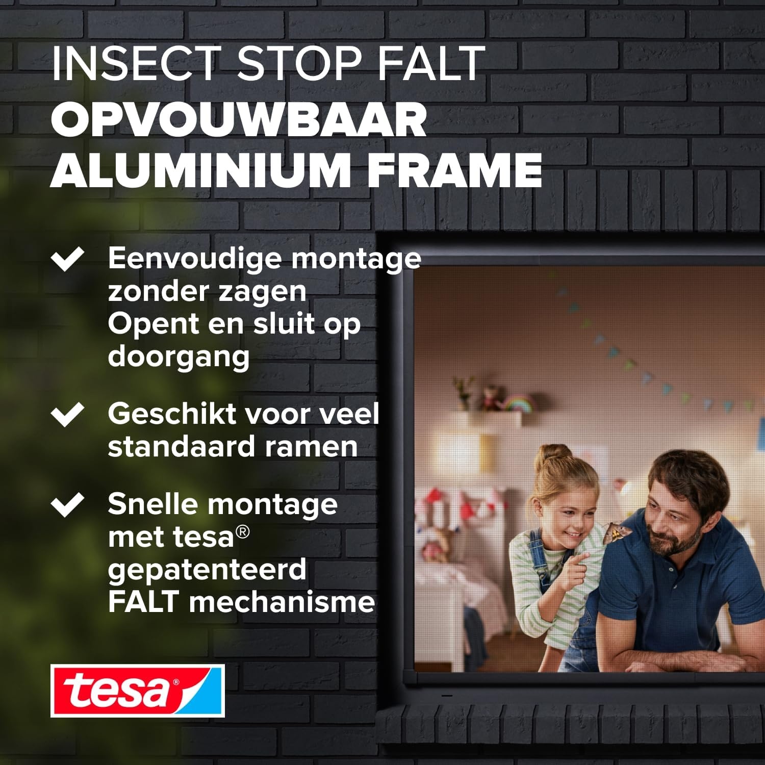 tesa Insect Stop FALT Vliegenhor voor Ramen - 80 tot 140 cm - Antraciet