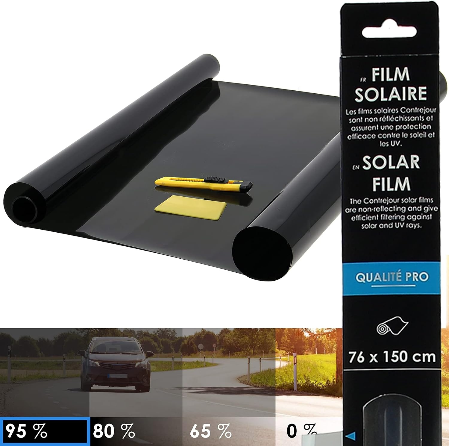 Contrejour 463905 Donkere getinte zonnefolie voor autoruiten, 95%, 76 x 150 cm, antraciet