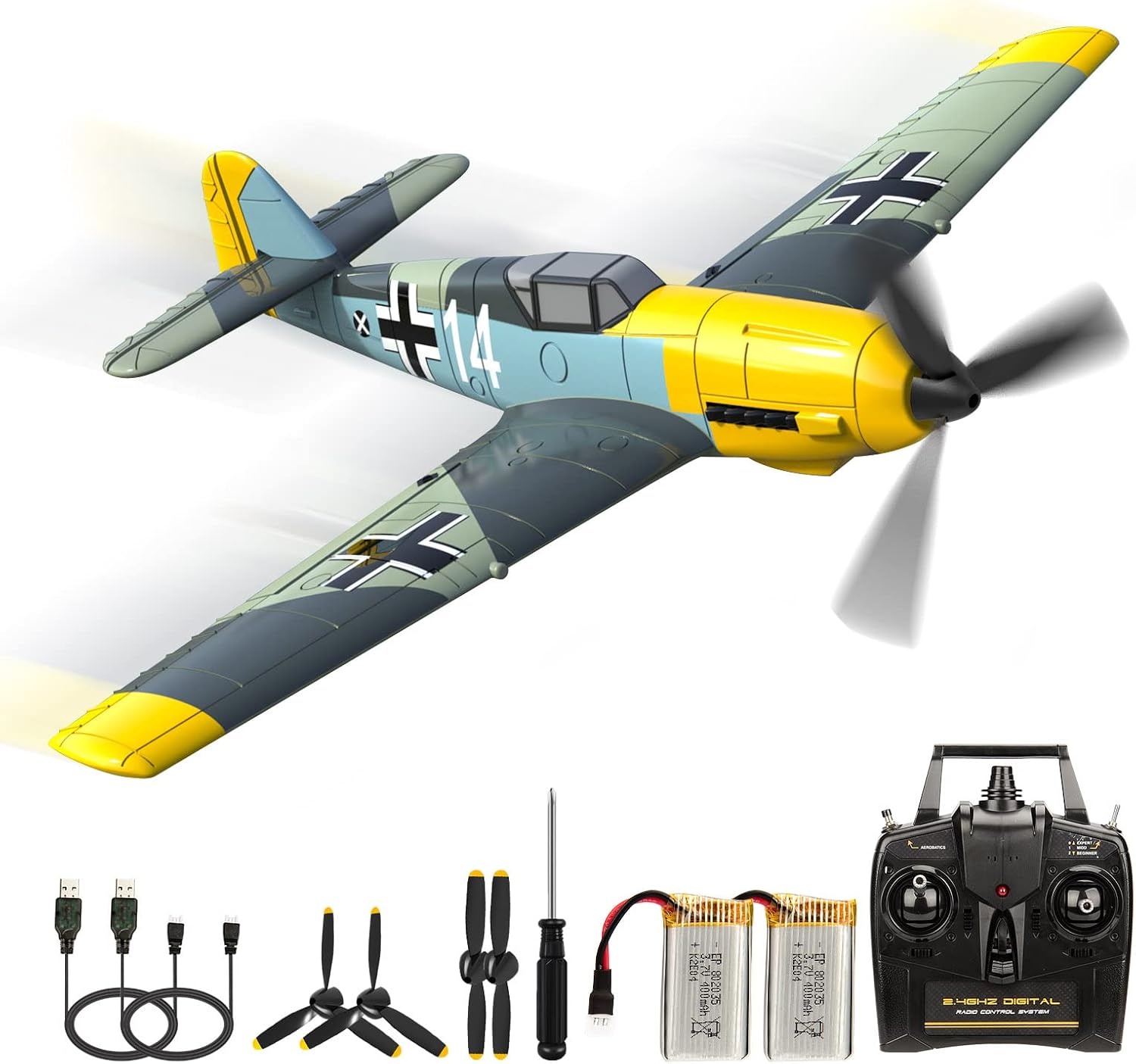 BF-109 RC vliegtuig, 2,4 GHz 4-CH op afstand bestuurbaar vliegtuig Warbird Aerobatics vliegtuig RTF met Xpilot gyroscoopsysteem voor volwassenen beginners