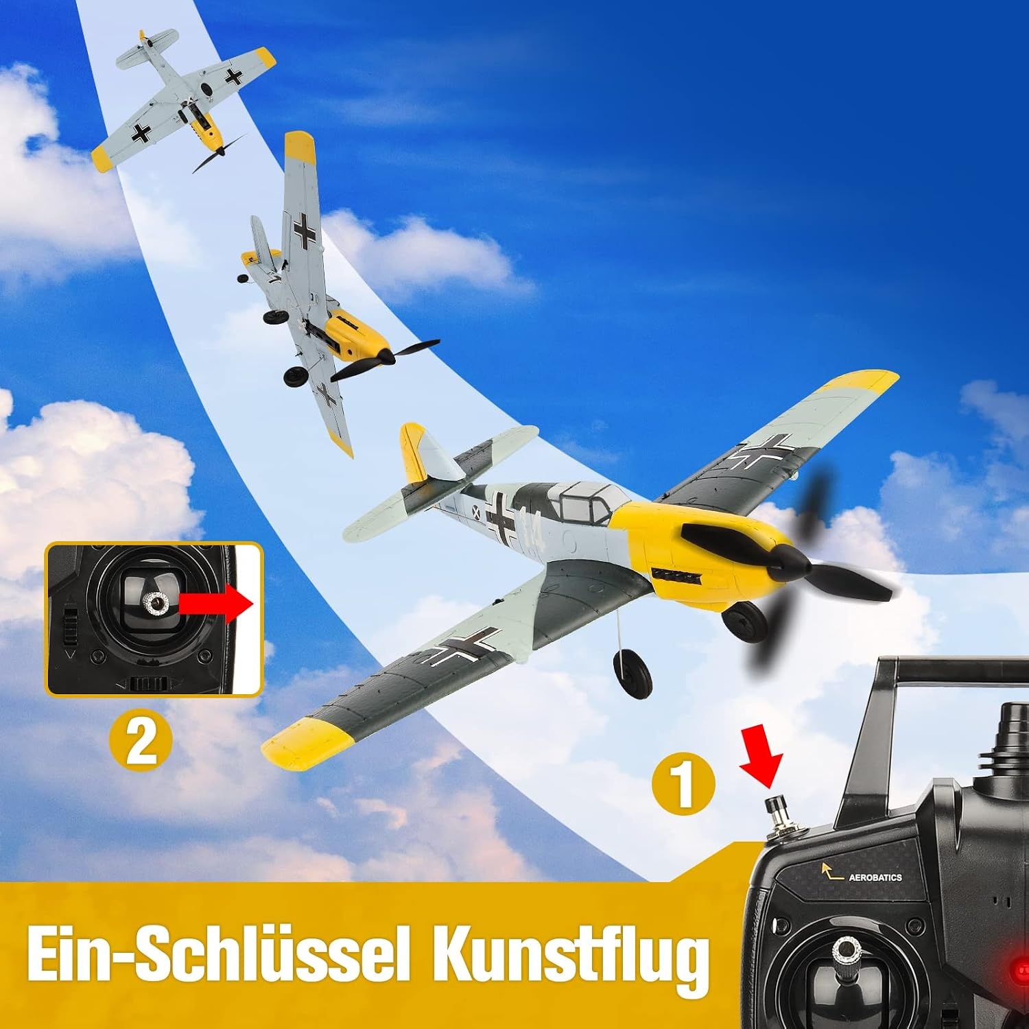 BF-109 RC vliegtuig, 2,4 GHz 4-CH op afstand bestuurbaar vliegtuig Warbird Aerobatics vliegtuig RTF met Xpilot gyroscoopsysteem voor volwassenen beginners