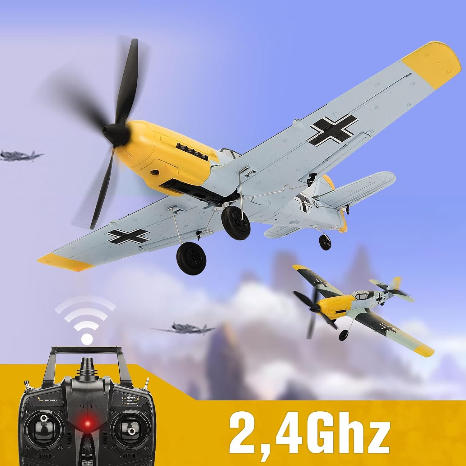 BF-109 RC vliegtuig, 2,4 GHz 4-CH op afstand bestuurbaar vliegtuig Warbird Aerobatics vliegtuig RTF met Xpilot gyroscoopsysteem voor volwassenen beginners