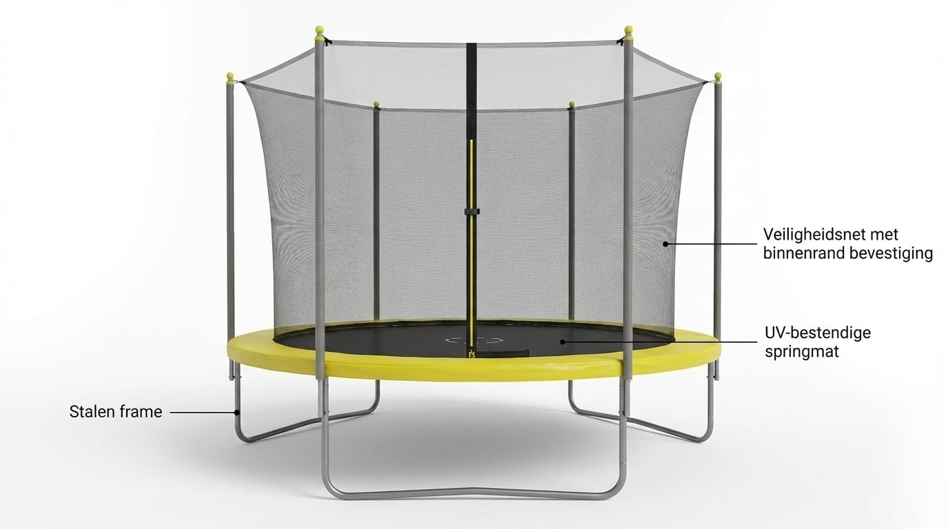 Trampoline 305 cm rond - met net en ladder – geel/zwart