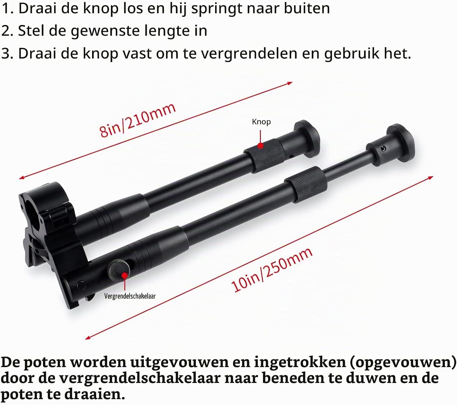 Tactische Bipod voor Geweer | 8-10 Inch | Aluminium Zwart