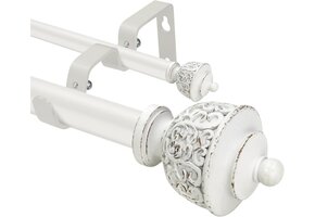 Dubbele Gordijnroede Antiek Wit Uitschuifbaar 213-305 cm | 33% Korting