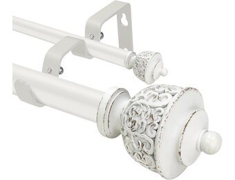 Dubbele Gordijnroede Antiek Wit Uitschuifbaar 213-305 cm | 33% Korting