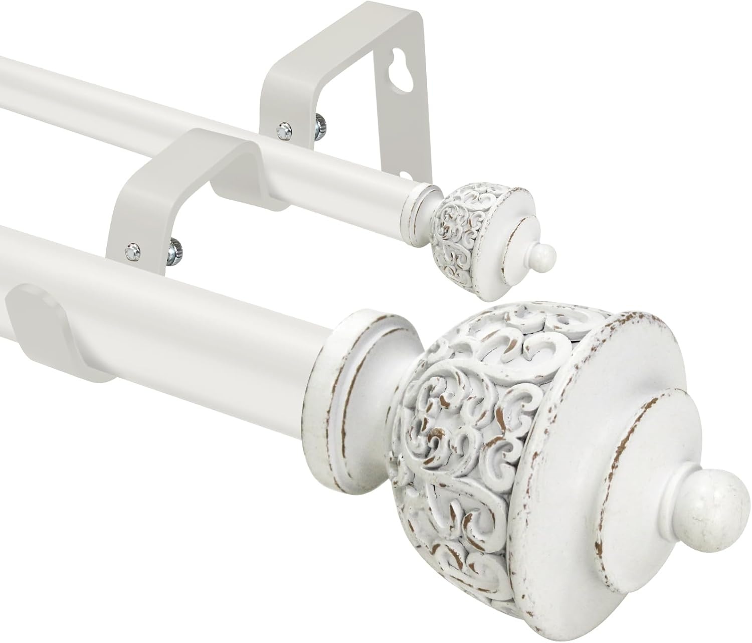 Dubbele Gordijnroede Antiek Wit Uitschuifbaar 213-305 cm | 33% Korting