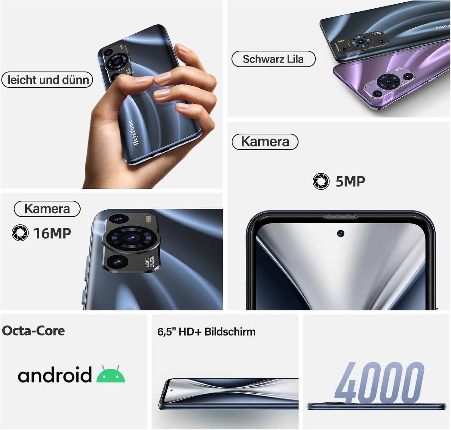 HeyxFome H2 Smartphone - 6,5 inch HD+ Display - 2GB RAM + 16GB - Dual Sim - Zwart