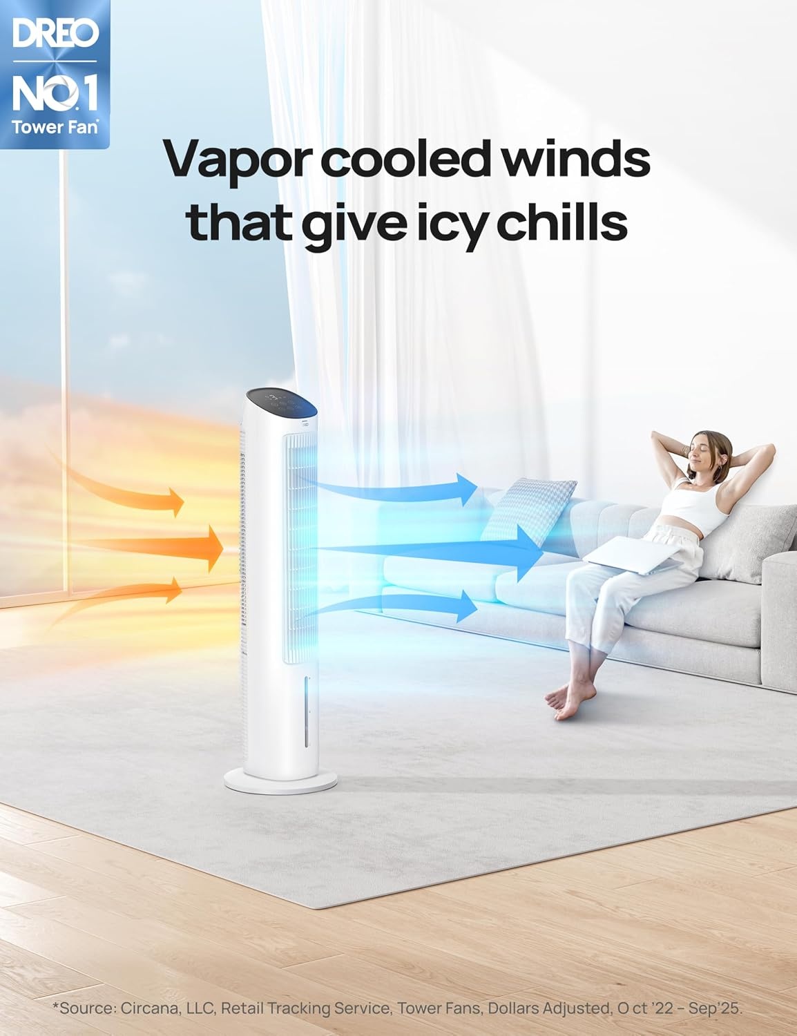 Torenventilator Luchtkoeler 101 cm Wit | Stil 35 dB | 80° Zwenkfunctie | 35% Korting