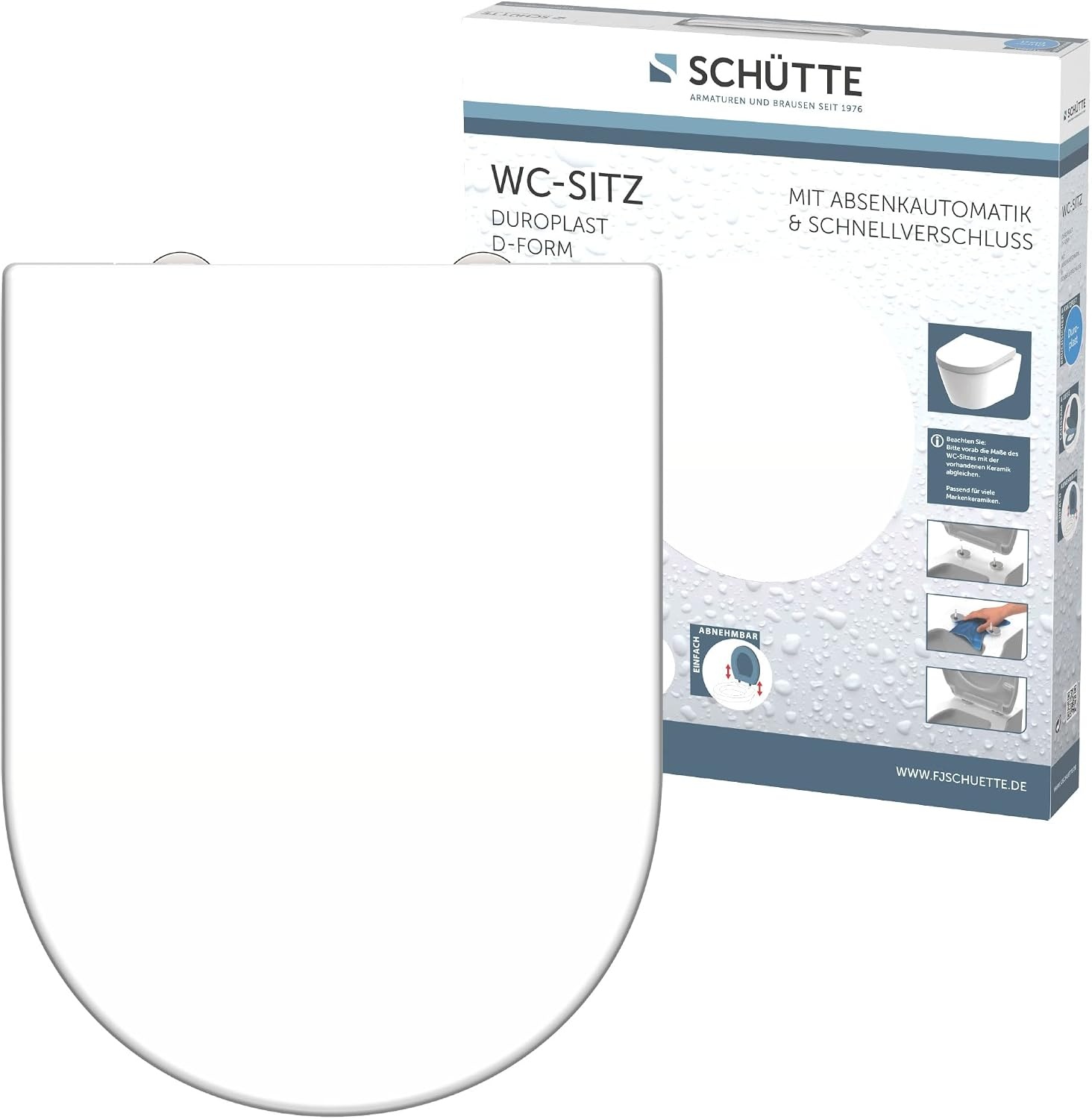 SCHÜTTE Wc-bril D-vorm Duroplast - Softclose en Snelsluiting - Wit - 45,5 x 34,5 cm