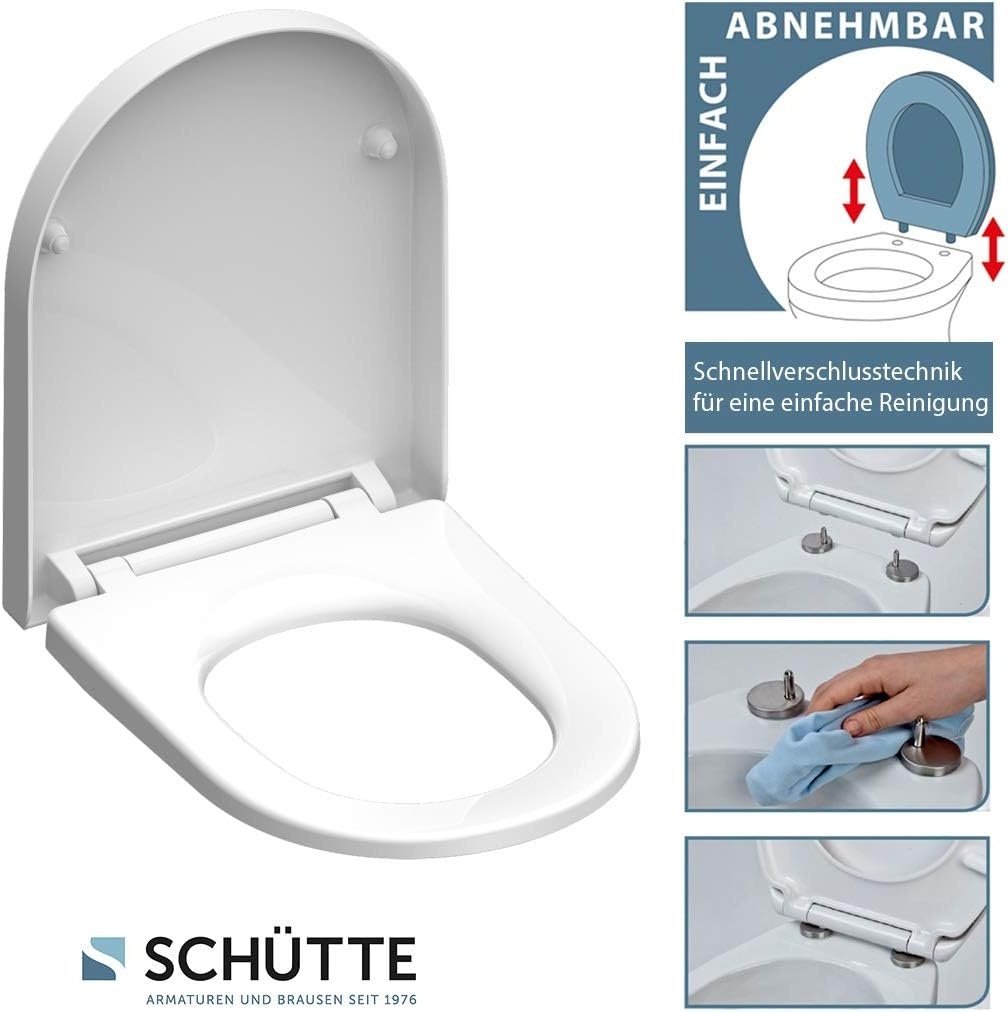 SCHÜTTE Wc-bril D-vorm Duroplast - Softclose en Snelsluiting - Wit - 45,5 x 34,5 cm