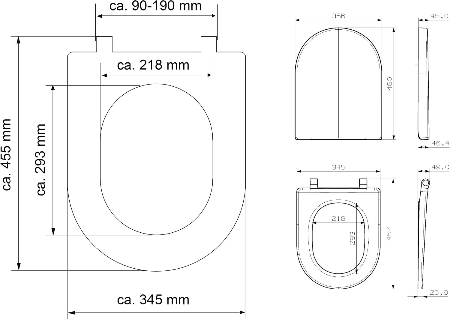SCHÜTTE Wc-bril D-vorm Duroplast - Softclose en Snelsluiting - Wit - 45,5 x 34,5 cm