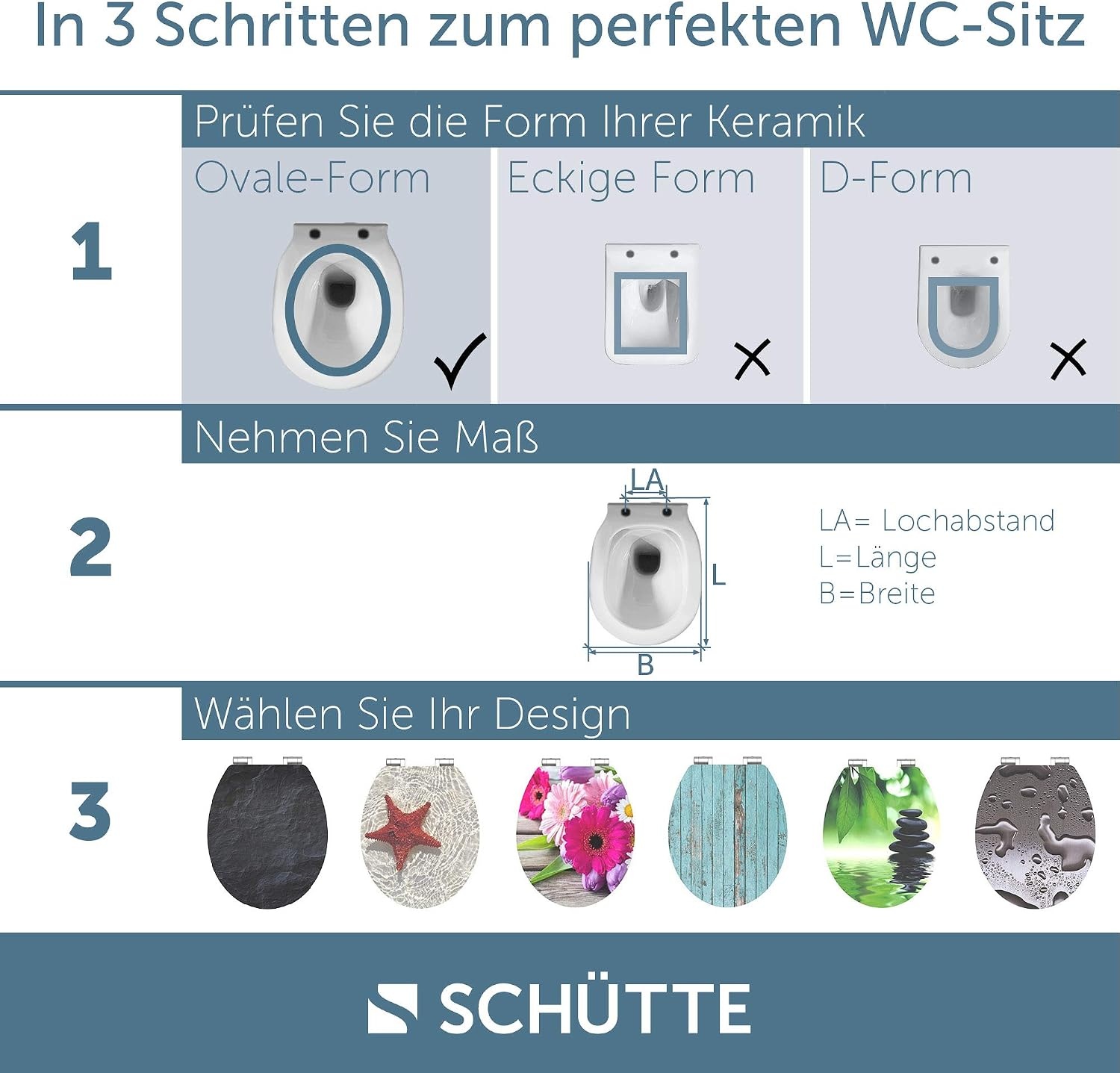 SCHÜTTE Wc-bril D-vorm Duroplast - Softclose en Snelsluiting - Wit - 45,5 x 34,5 cm