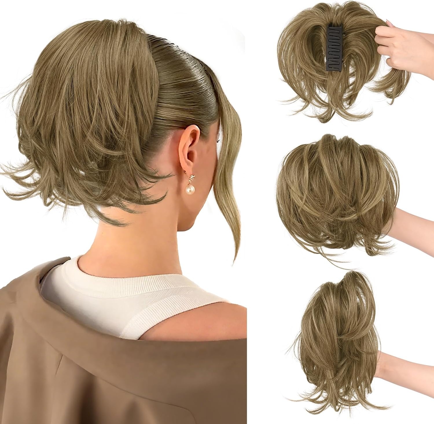 Grijswitte Clip-in Paardenstaart Extensions - Glad Kunsthaar - 30% Korting