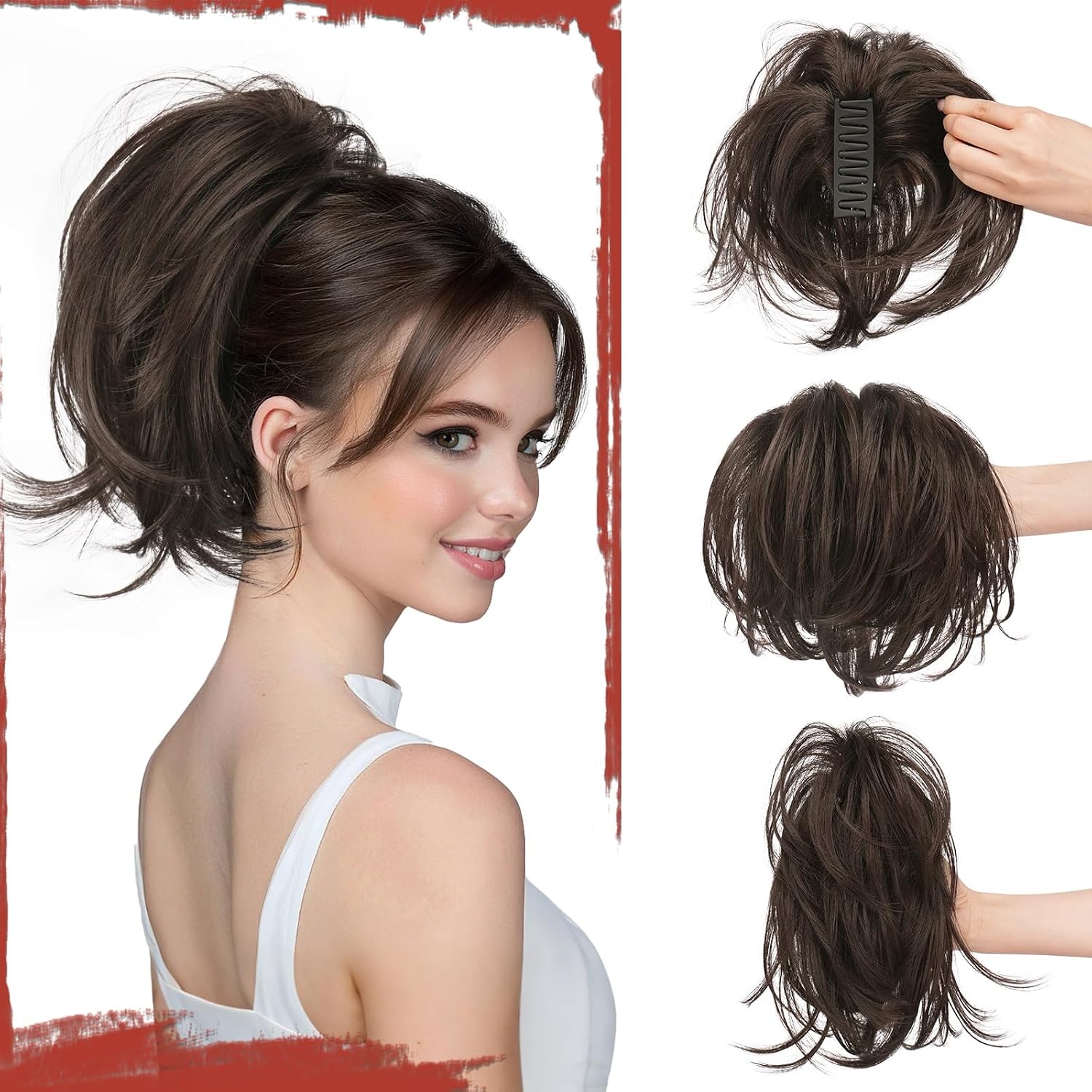Grijswitte Clip-in Paardenstaart Extensions - Glad Kunsthaar - 30% Korting