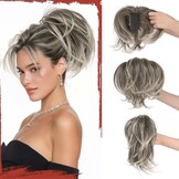 Grijswitte Clip-in Paardenstaart Extensions - Glad Kunsthaar - 30% Korting