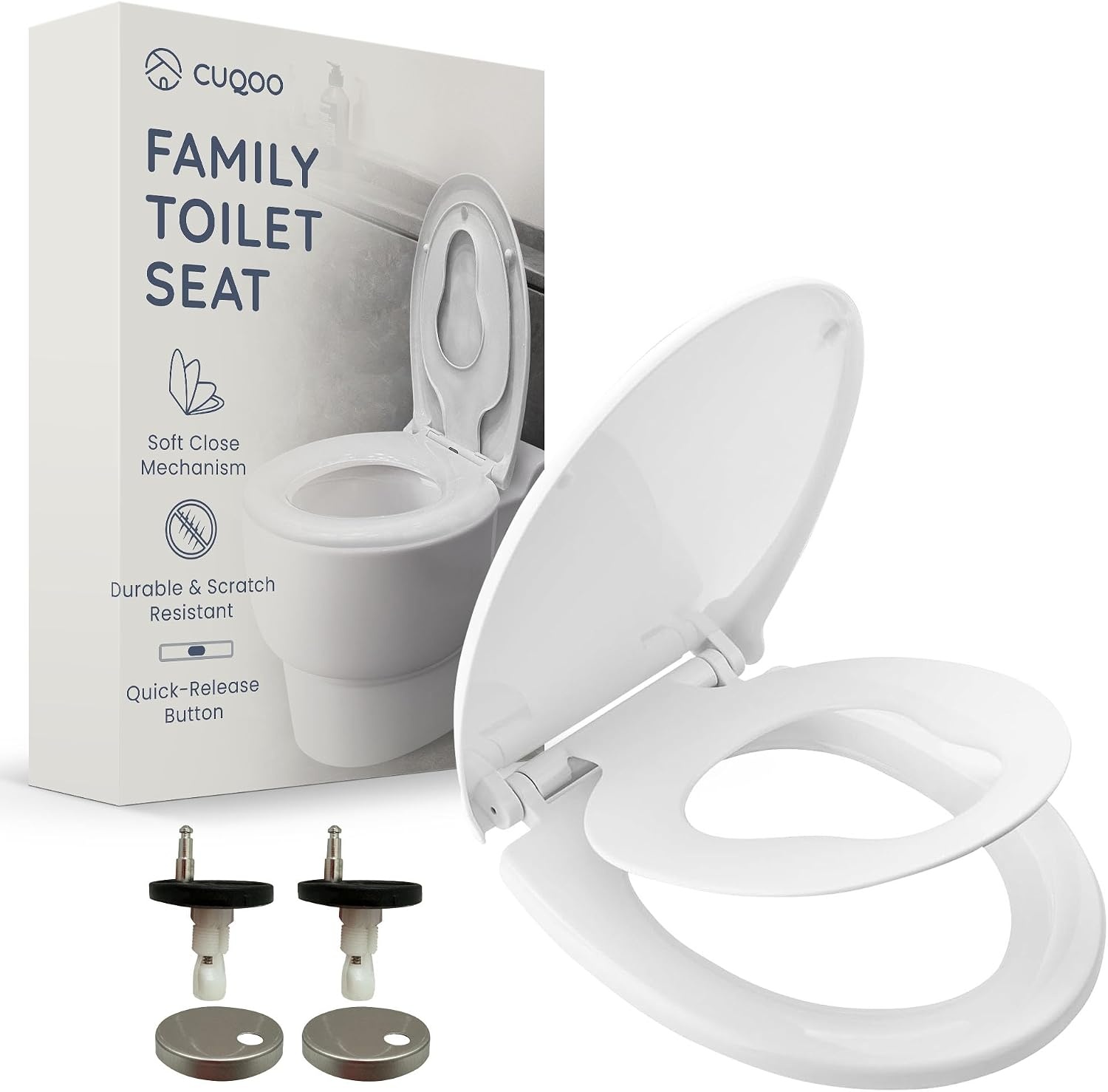 CUQOO Vierkante Toiletbril met Soft-Close en Quick-Release - Wit - 44,5 x 34,5 cm