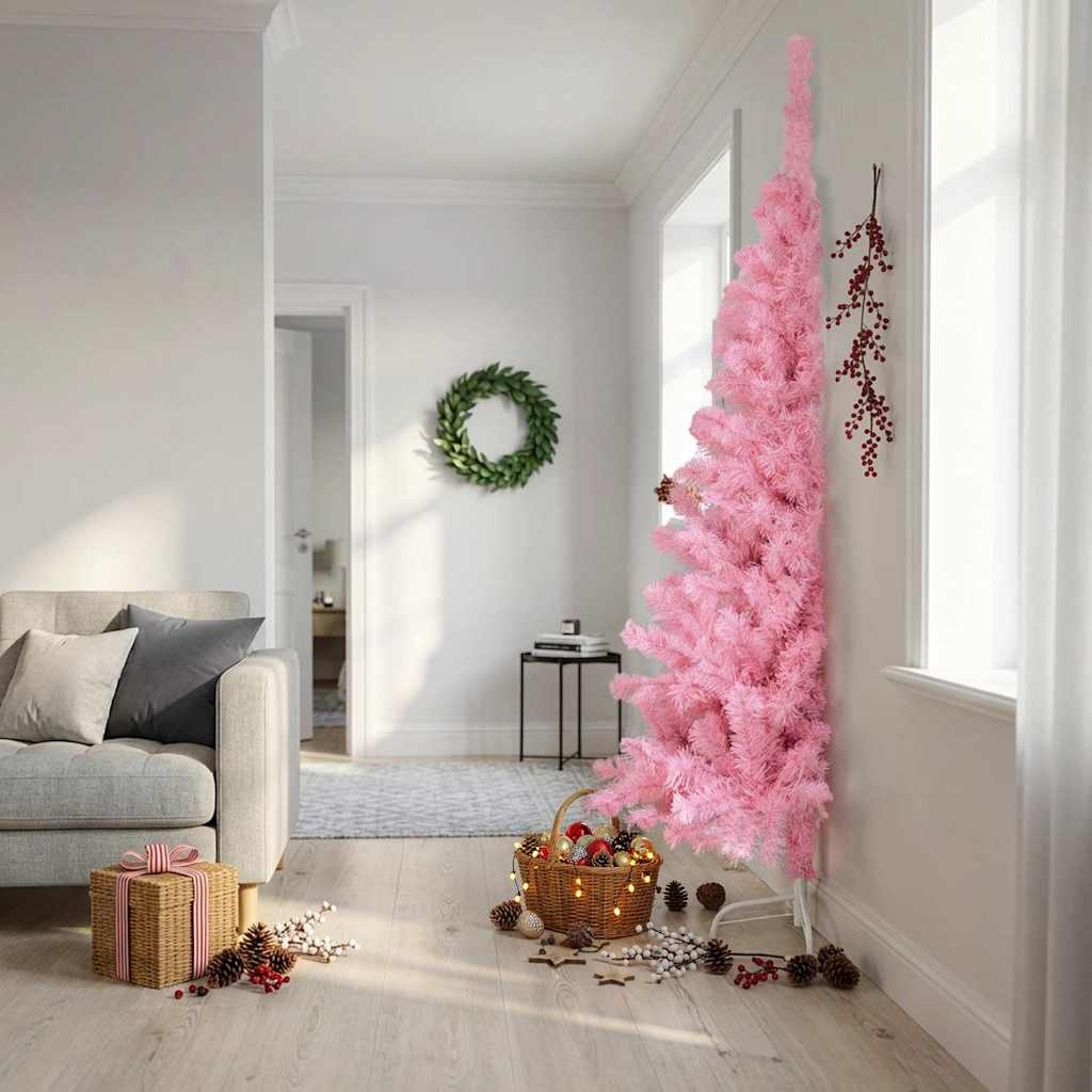 Roze Half Kunstkerstboom 240cm PVC - 58% Korting