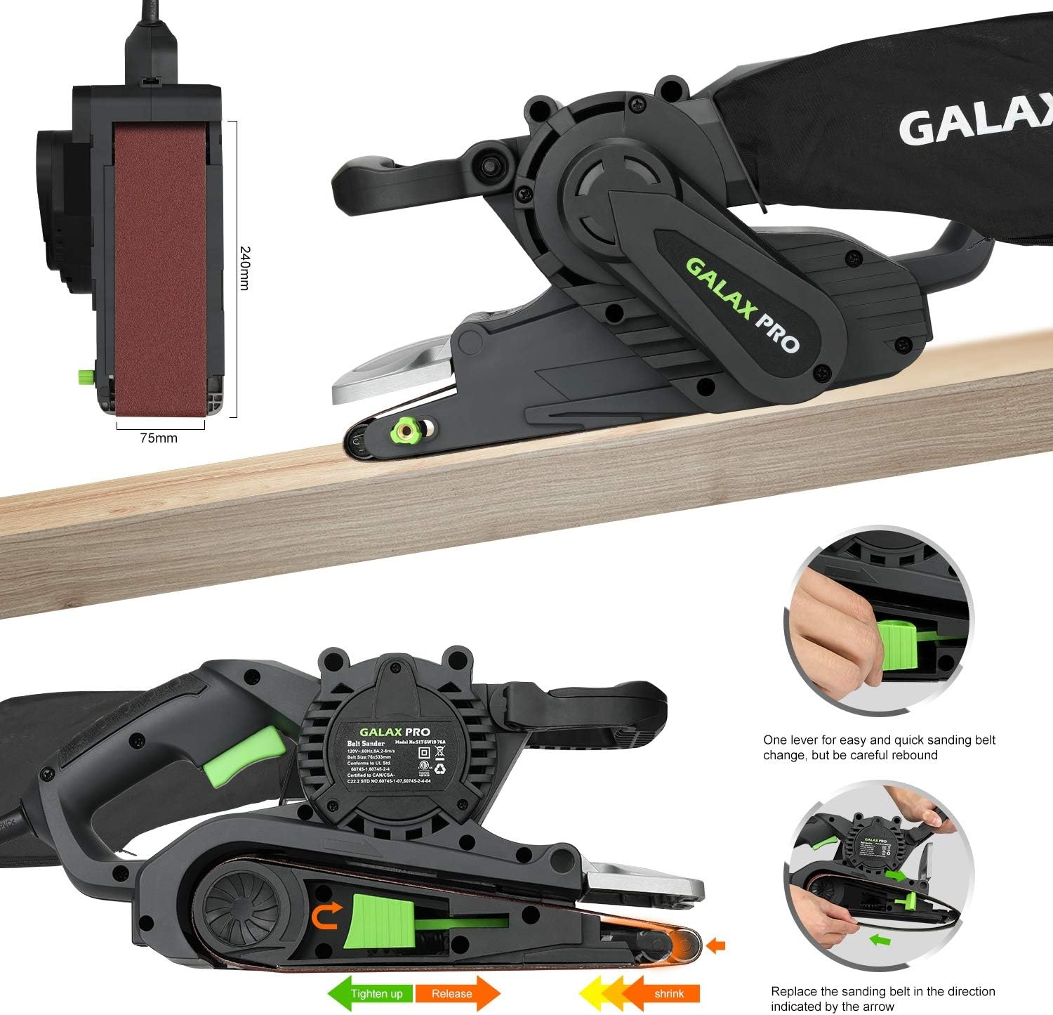 GALAX PRO Bandschuurmachine, een 1010W tafelschuurmachine