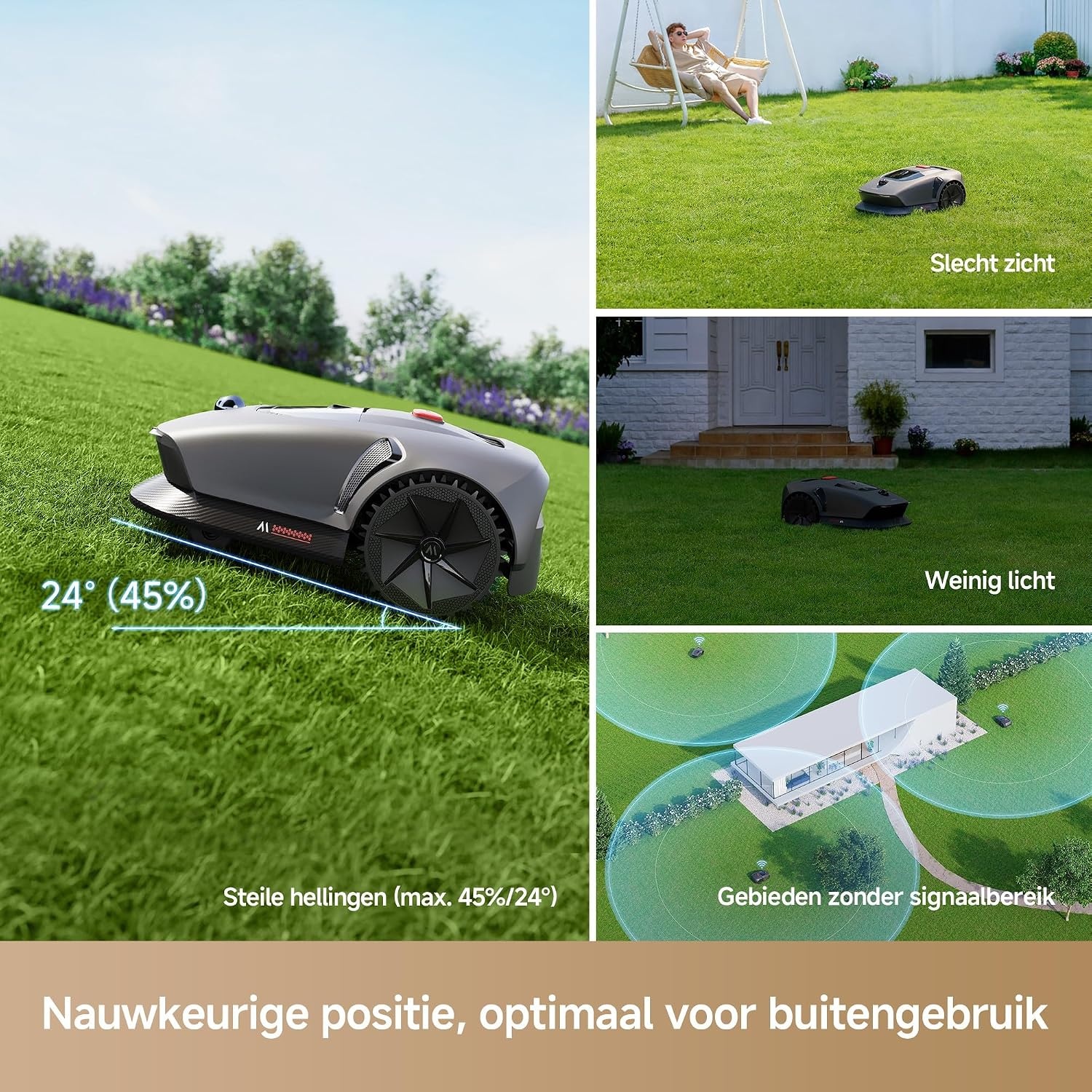 Mova 600 Kit Robotmaaier, Draadloze Installatie en Nauwkeurig in Kaart Brengen tot 800 m², Slimme Obstakelvermijding, App-bediening, U-vormig maaien, Stille werking, Veiligheidswaarschuwingen