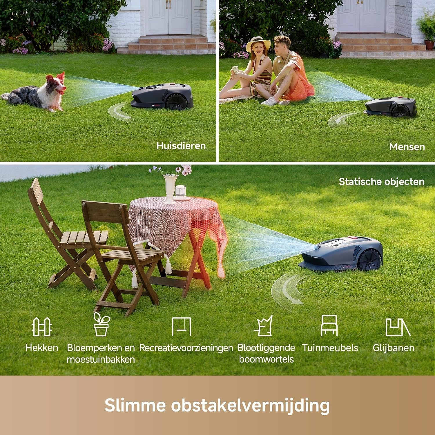 Mova 600 Kit Robotmaaier, Draadloze Installatie en Nauwkeurig in Kaart Brengen tot 800 m², Slimme Obstakelvermijding, App-bediening, U-vormig maaien, Stille werking, Veiligheidswaarschuwingen