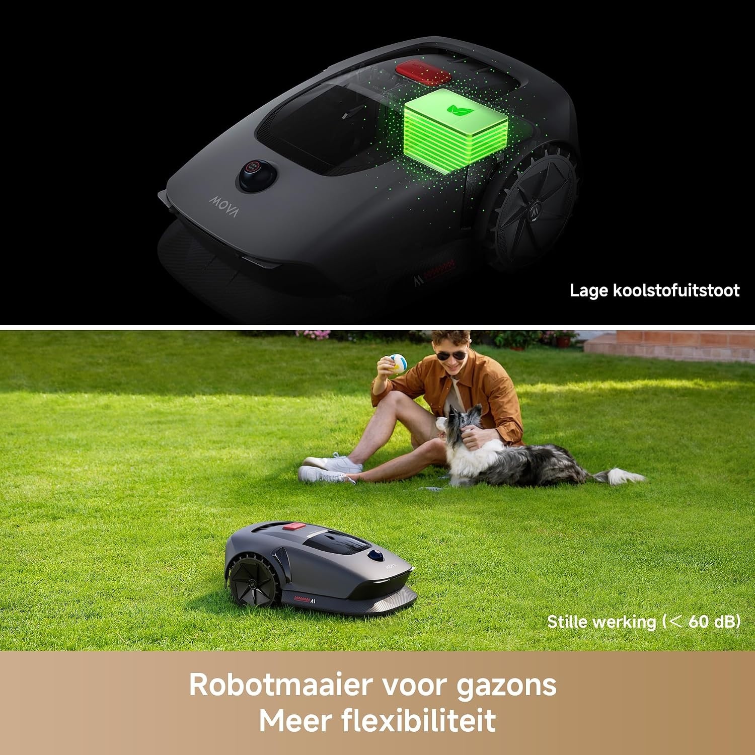 Mova 600 Kit Robotmaaier, Draadloze Installatie en Nauwkeurig in Kaart Brengen tot 800 m², Slimme Obstakelvermijding, App-bediening, U-vormig maaien, Stille werking, Veiligheidswaarschuwingen