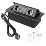 CPROSP USB-tafelstekker/stekker/1,8 m kabel, intrekbare meervoudige stekkerdoos voor het aansluiten in de zwarte tafel, hoeklijst met 2 stopcontacten en 2 USB