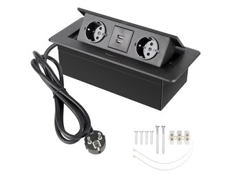 CPROSP USB-tafelstekker/stekker/1,8 m kabel, intrekbare meervoudige stekkerdoos voor het aansluiten in de zwarte tafel, hoeklijst met 2 stopcontacten en 2 USB