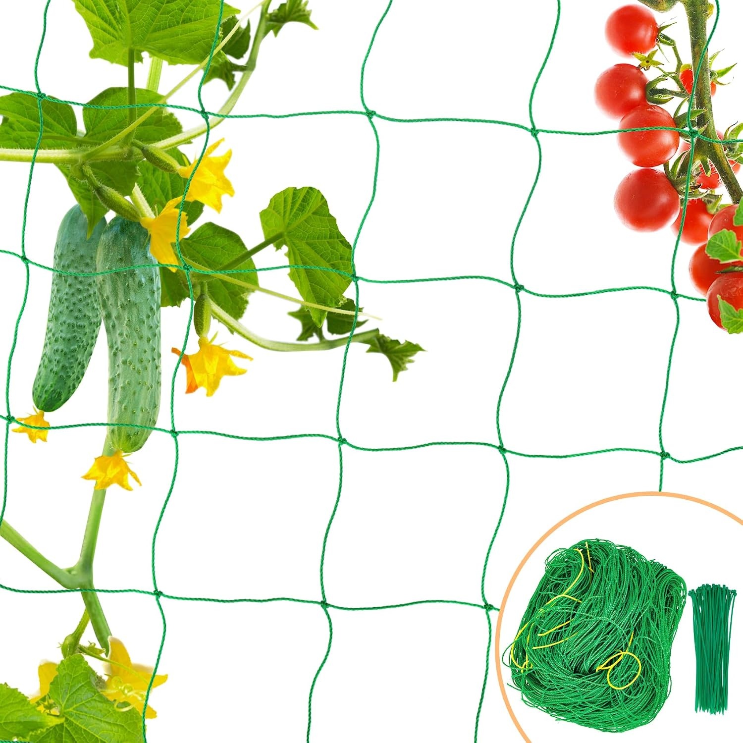 Klimnet, komkommers, 5 x 1,8 m, klimhulp, komkommers met 50 kabelbinders, klimplanten, ranknet, tomaten, bloemen en andere groenteplanten