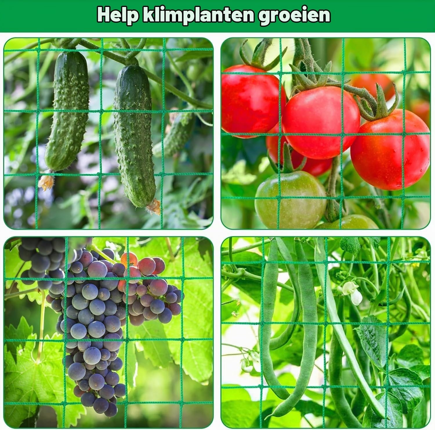 Klimnet, komkommers, 5 x 1,8 m, klimhulp, komkommers met 50 kabelbinders, klimplanten, ranknet, tomaten, bloemen en andere groenteplanten